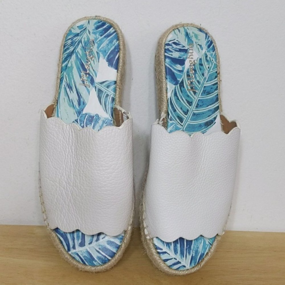 J. Mclaughlin Pebbled Leather Slide Tropical Espadrille Sandals Shoes - Picture 2 of 10